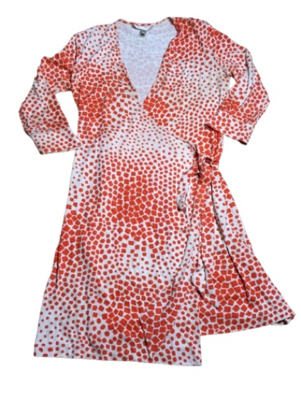 DVF Diane von Furstenberg Vintage Julian Wrap Dress Silk Orange Splatter Dot 14